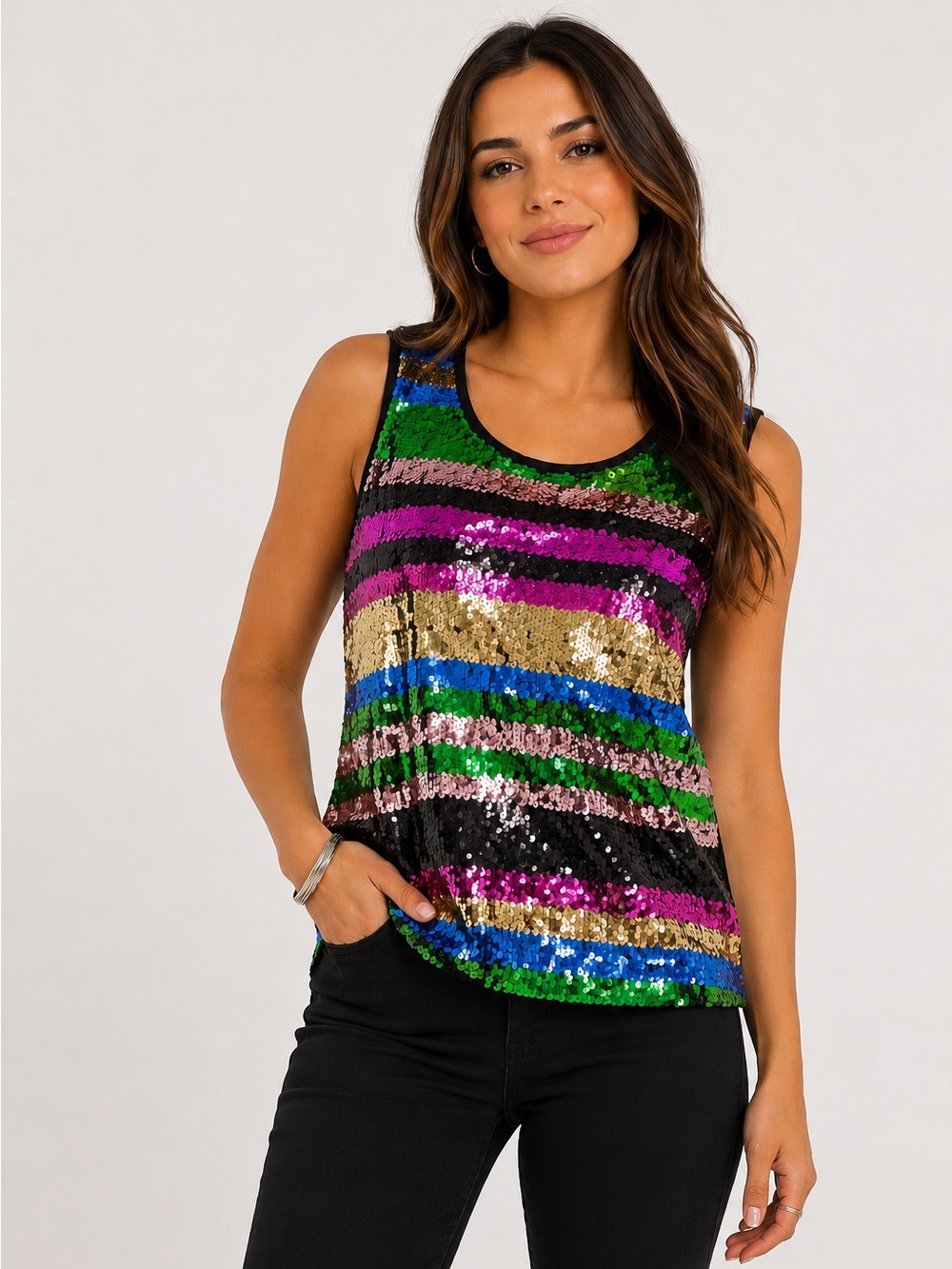 Free Kisses Y2K Multicolor Sequin Sleeveless Party Top Women’s Large Glam Disco